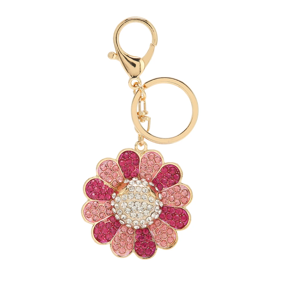 Sunflower Keychain Sparkling Rhinestone Polishing Metal Cute Keychain Bag Ornamentfor Thanksgiving Anniversary Pink