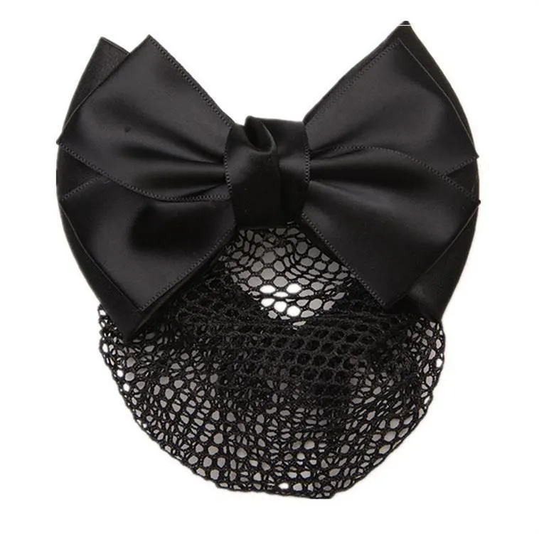 Bowknot Hair Snood Net Elegant Women Barrette Hair Clip Bun Cover for Waitress Nurse Black Bowknot Net