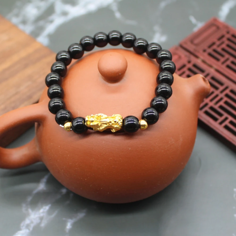 Chinese Pixiu Beaded Bracelet Wealth Lucky Brave Troops Bracelet Great Gift for Men Women Couples Black