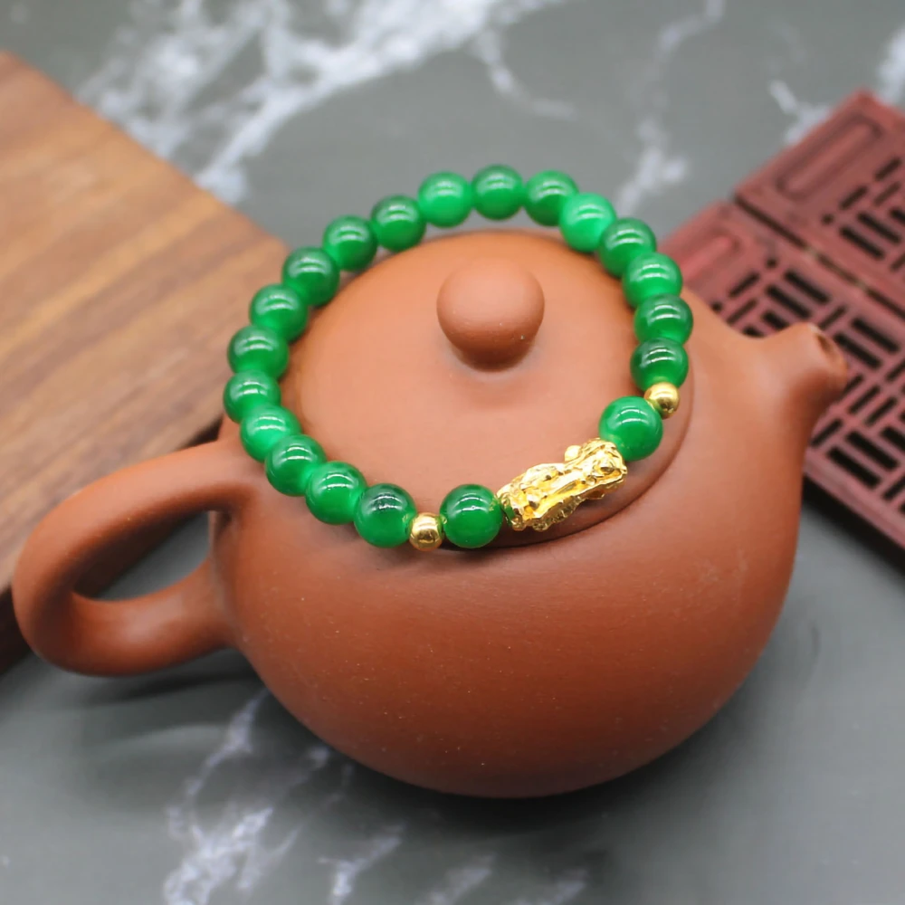 Chinese Pixiu Beaded Bracelet Wealth Lucky Brave Troops Bracelet Great Gift for Men Women Couples Green