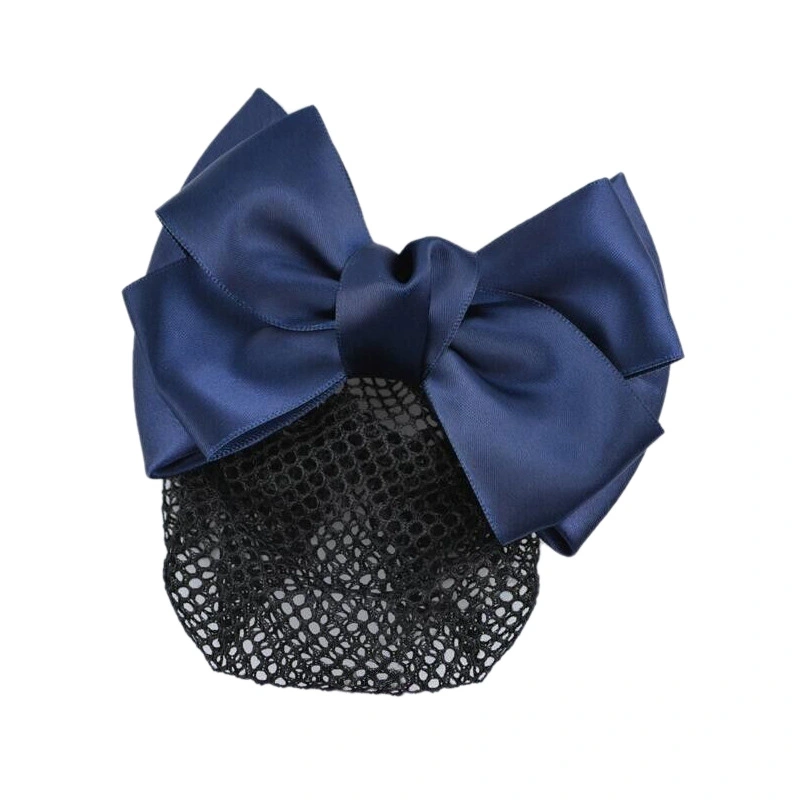 Bowknot Hair Snood Net Elegant Women Barrette Hair Clip Bun Cover for Waitress Nurse Blue Bowknot Net