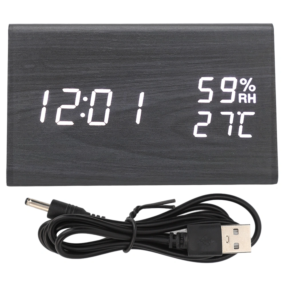 Wooden Digital Alarm Clock Triangular Voice Control Electronic LED Clock for Bedroom Office Black Wood White Letter