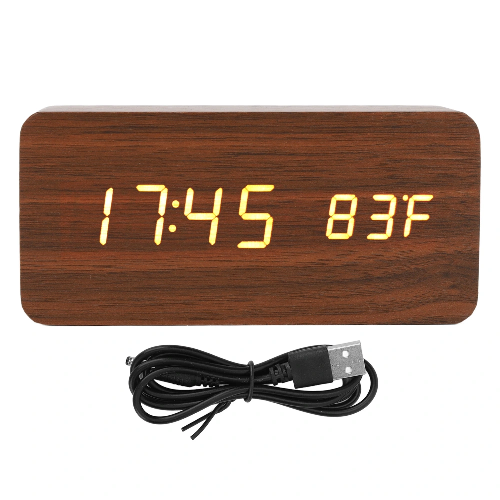 LED Wood Digital Alarm Clock 3 Level Brightness Electronic Clock with Temp Humidity Display for Bedroom Office