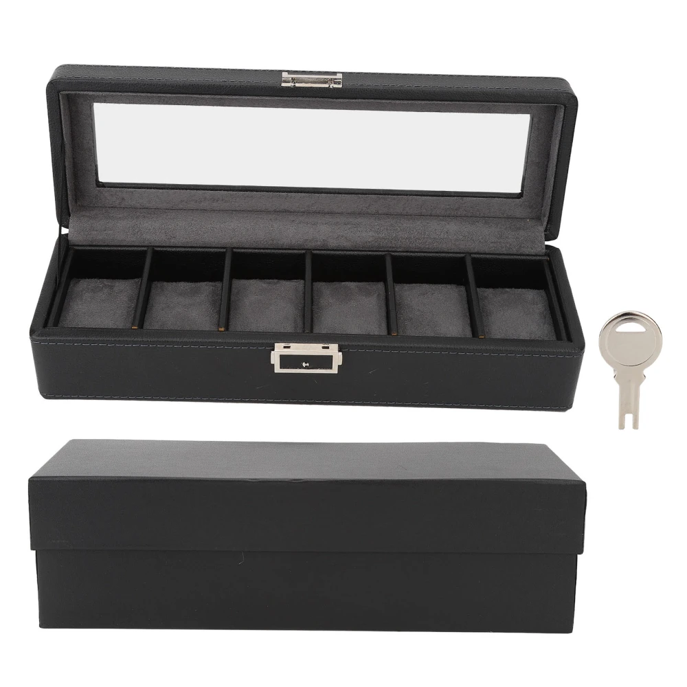 Watch Box 6 Compartments Glass Top 1 Layer Jewellery Storage Case for Carrying Display