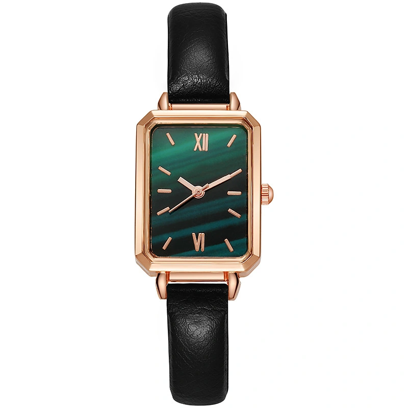 Watch Small Elegant Vintage Simple Style Rectangle Stainless Steel Fashionable Wristwatch For Women Green