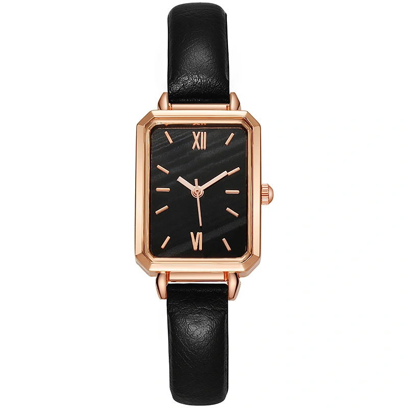 Watch Small Elegant Vintage Simple Style Rectangle Stainless Steel Fashionable Wristwatch For Women Black