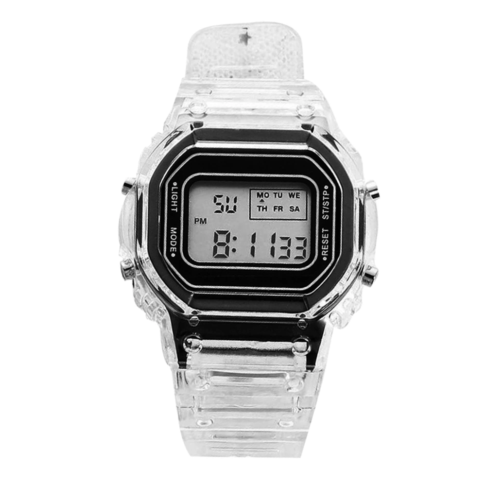 LED Digital Watch Transparent Waterproof Lightweight Accurate Time Sports Wristwatch Black