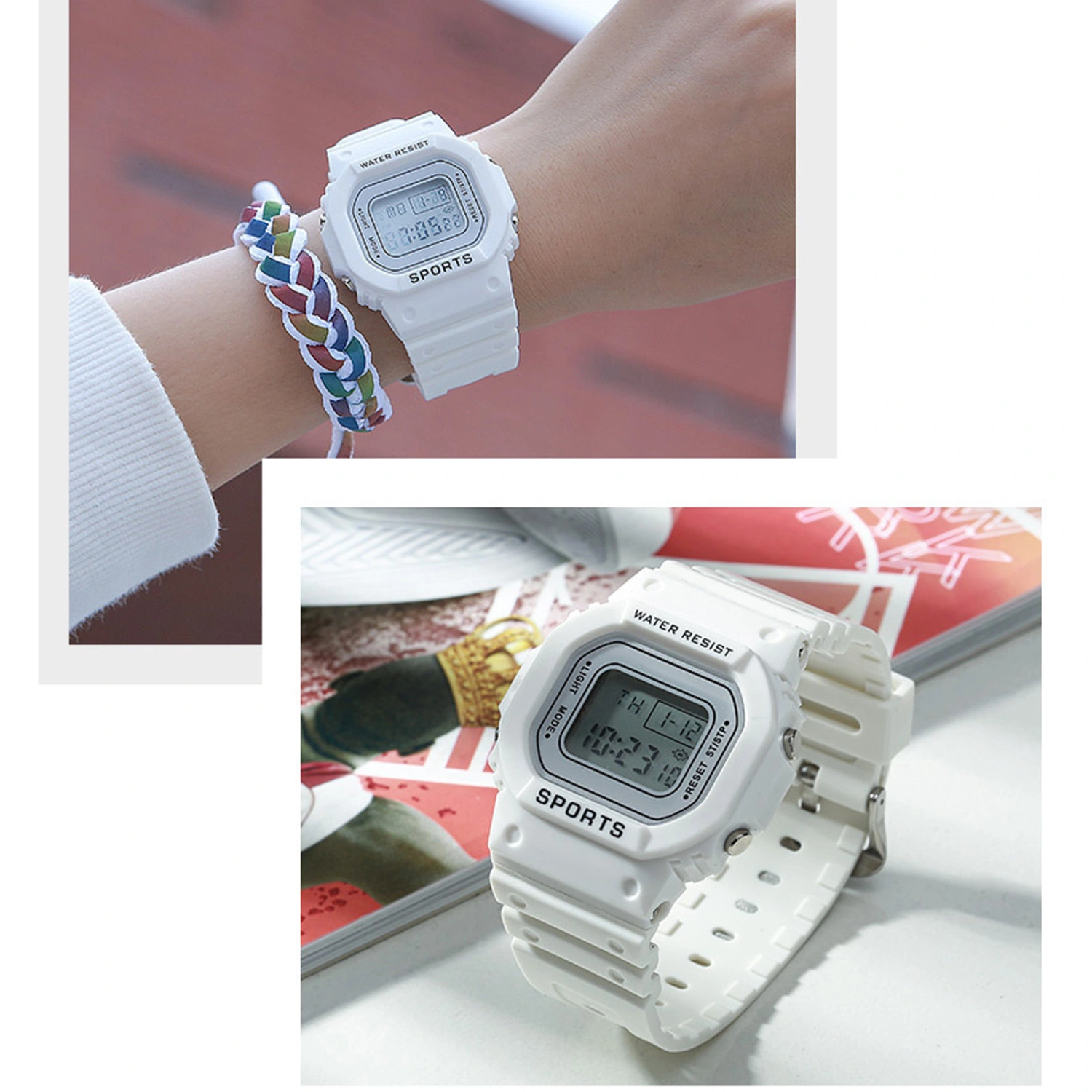 LED Electronic Sports Watch Waterproof Lightweight Luminous Smartwatch for Boys Girls White