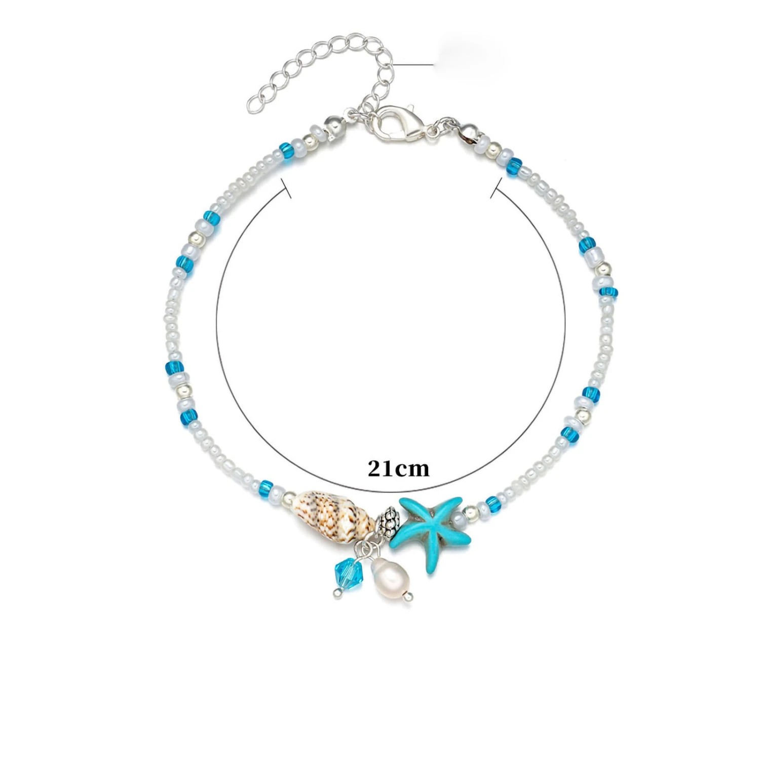 Women Ankle Bracelet Fashionable Adjustable Conch Starfish Pendants Beaded Anklets Jewelry Accessory Blue
