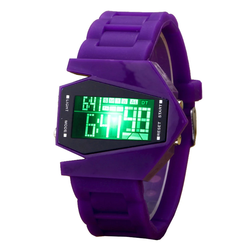 Digital Airplane Watch Multifunctional Unisex Colorful LED Airplane Watch for Women and Men Purple