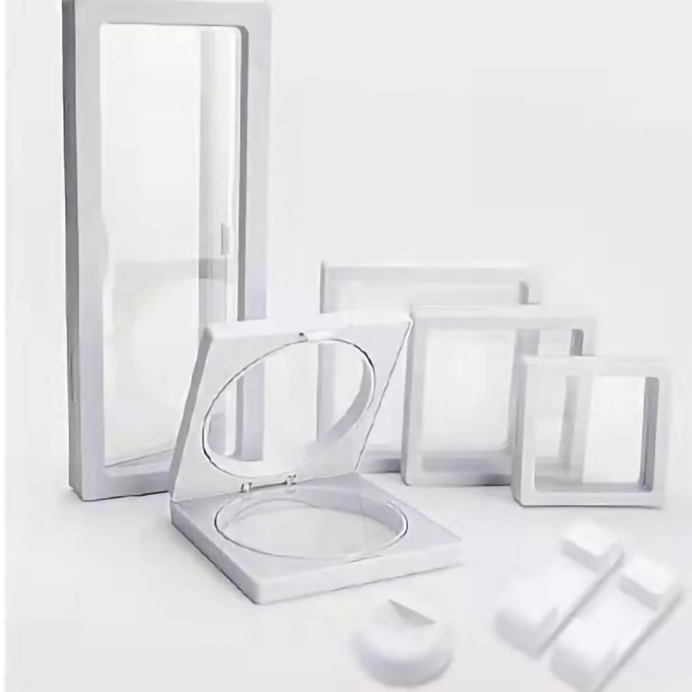 PE Film Jewelry Storage Box Transparent 3D Floating Frame Display Holder Film Jewelry Display Box White 5.51 X 5.51 X 0.79in