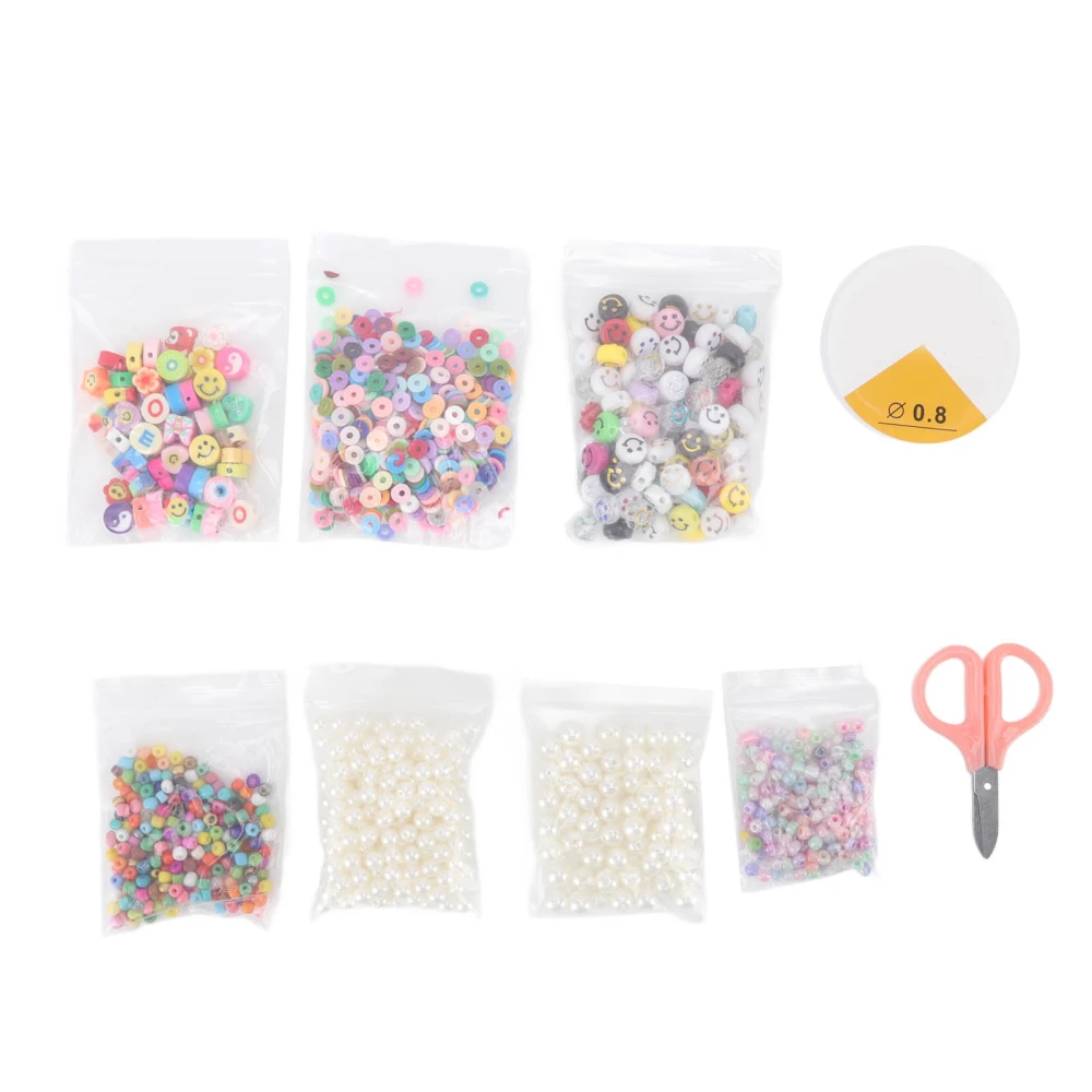 1300pcs Clay Beads with Millet Beads Smile Beads Pearls DIY Production Clay Bead Bracelet Kit with Scissors for Jewelry