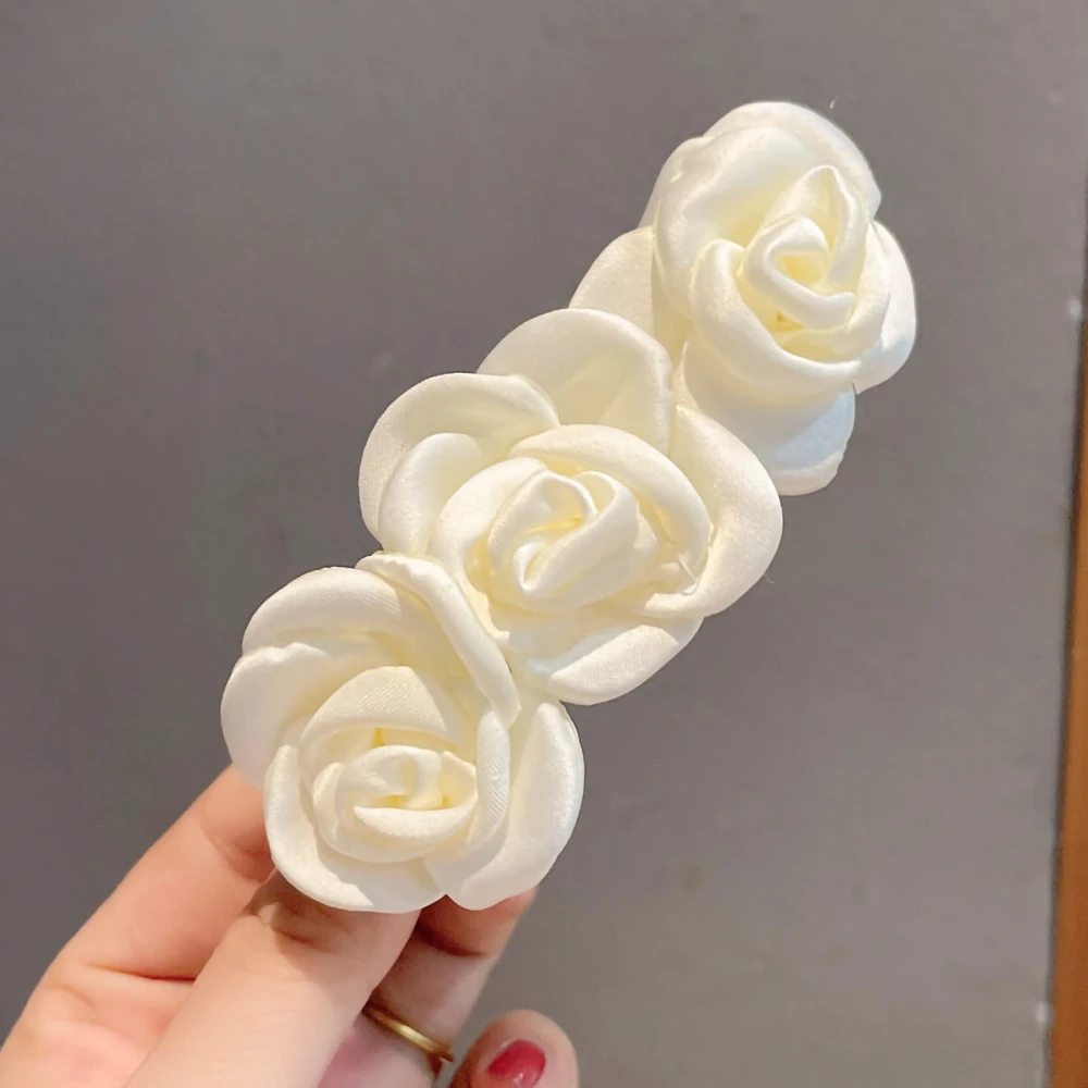 Camellia Shaped Hair Clip Women Girls Elegant Exquisite Hair Barrette for Daily Work Dating White