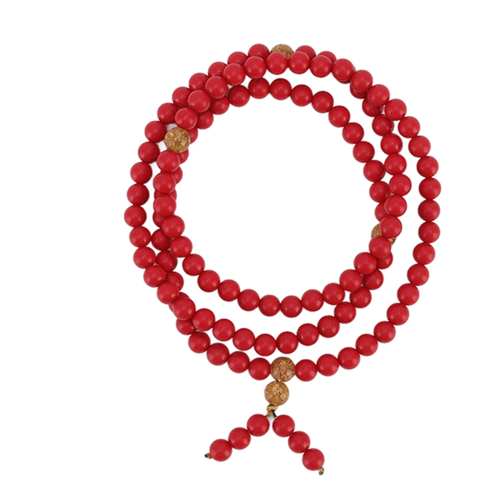 8mm Natural Cinnabar Bracelet 108 Red Buddha Beads Prayer Stretch Bracelets Wrist Chain Bangle