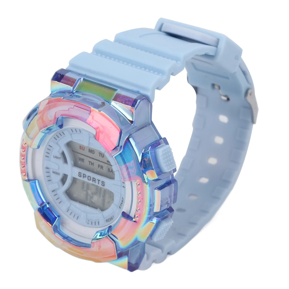 Children Digital Watch Student Fashionable Electroplating Gradient Sports Watch with Alarm Stopwatch Blue