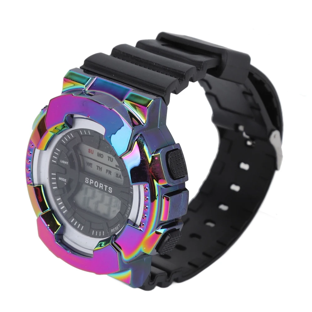 Children Digital Watch Student Fashionable Electroplating Gradient Sports Watch with Alarm Stopwatch Black