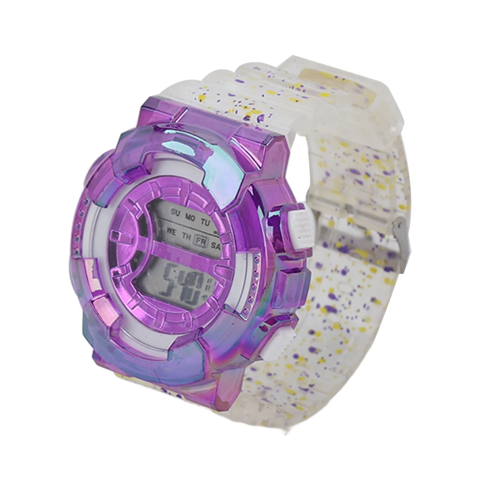 Electronic Watch Transparent Gradient Strap Multifunctional Fashion Sport Digital Wrist Electronic Watch for Boys Girls Purple