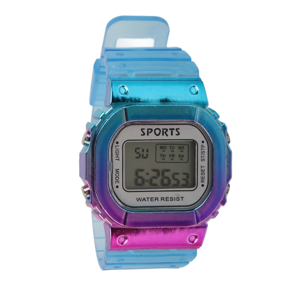 Gradient Color Electronic Watch Large Dial Waterproof Long Standby Time Purple Blue Casual Sports Wristwatches for Students