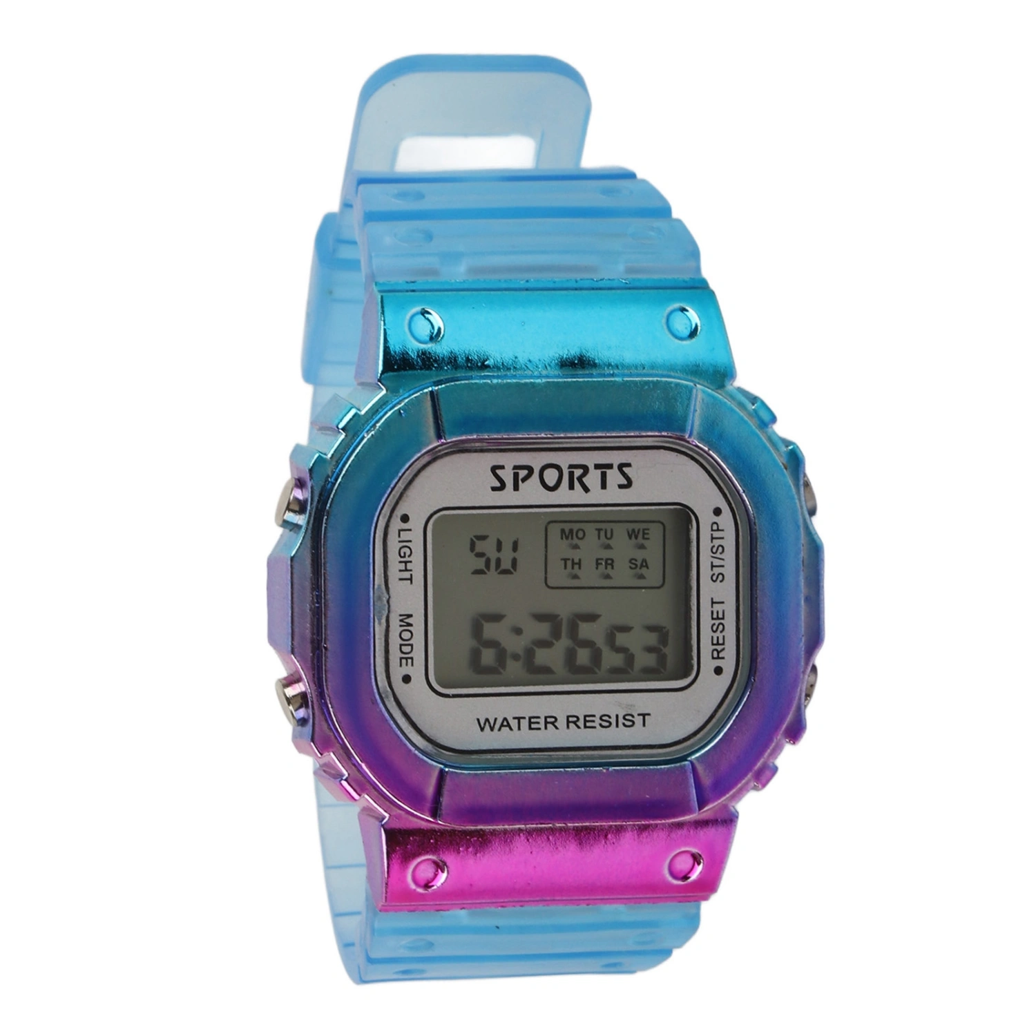 Gradient Color Electronic Watch Large Dial Waterproof Long Standby Time Purple Blue Casual Sports Wristwatches for Students