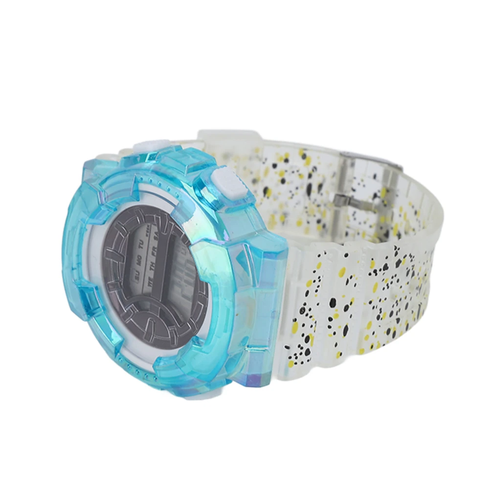 Electronic Watch Transparent Gradient Strap Multifunctional Fashion Sport Digital Wrist Electronic Watch for Boys Girls Light Blue