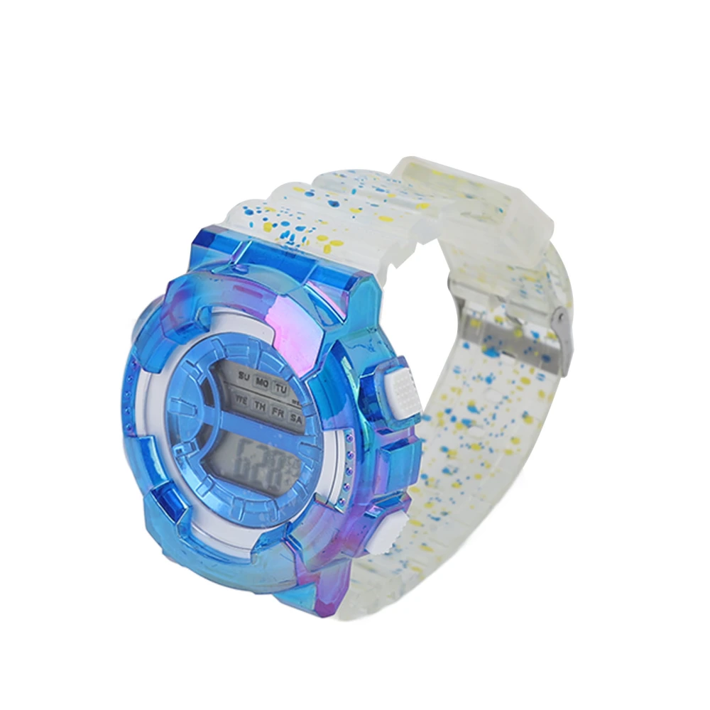 Electronic Watch Transparent Gradient Strap Multifunctional Fashion Sport Digital Wrist Electronic Watch for Boys Girls Dark Blue