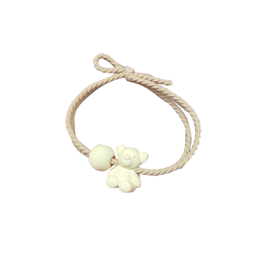 Women Hair Tie Girls Elastic Cute Elegant Ball Bear Shaped Pendant Hair Rope Ponytail Holder for Party Milk Tea Color Bear Ball Pendant