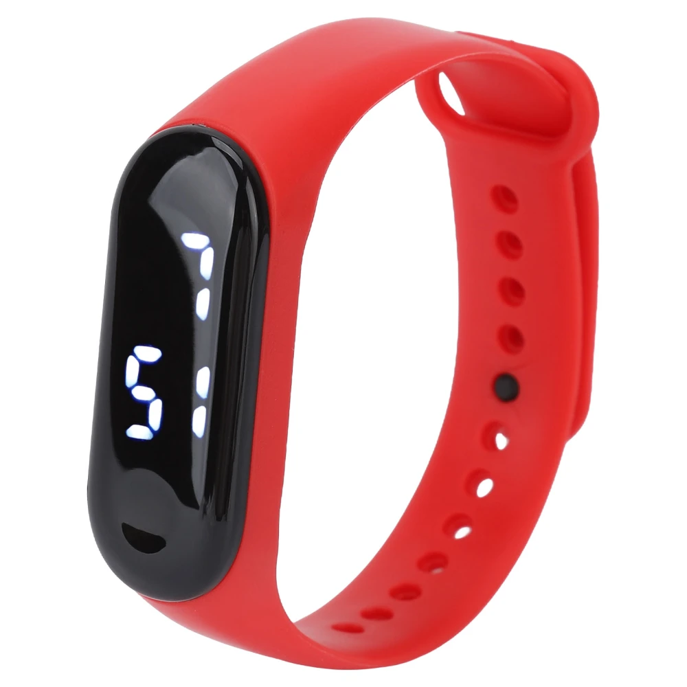 Digital Watch LED White Light Display Plastic Mirror Electronic Movement Silicone Strap Sports Watch for Student Red