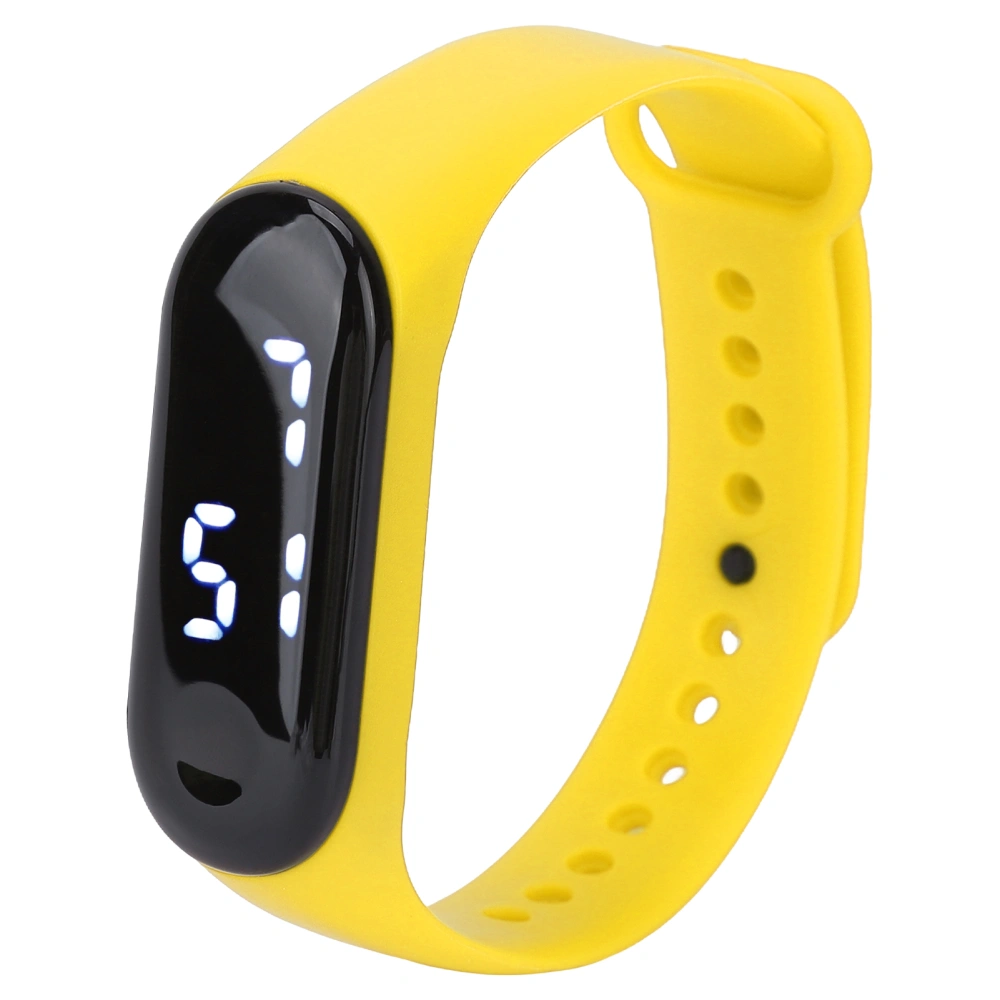 Digital Watch LED White Light Display Plastic Mirror Electronic Movement Silicone Strap Sports Watch for Student Yellow