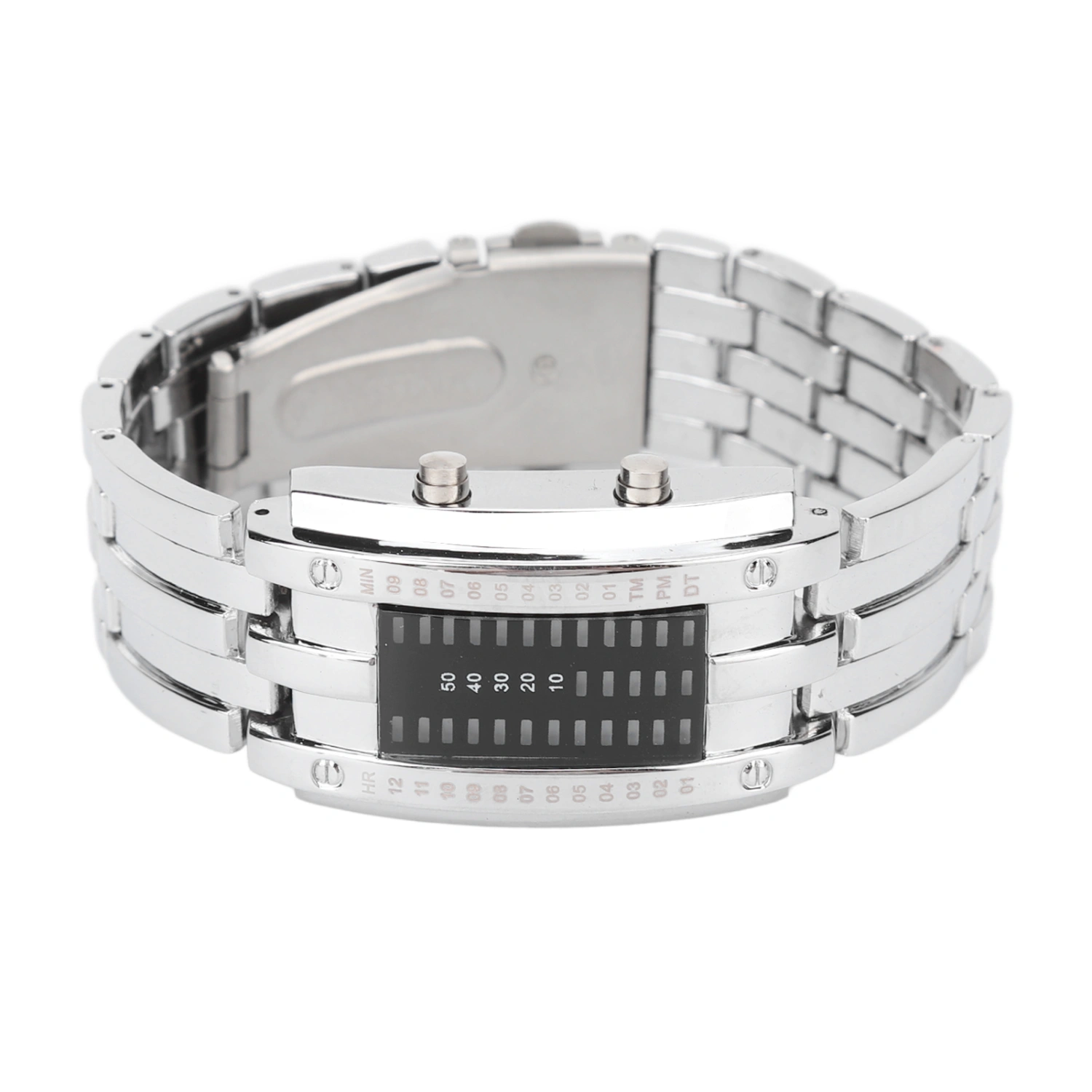 LED Watch Unique Binary Time Mode Display Convex Arc Structure Waterproof LED Wrist Watch Electronic Watch Silver S