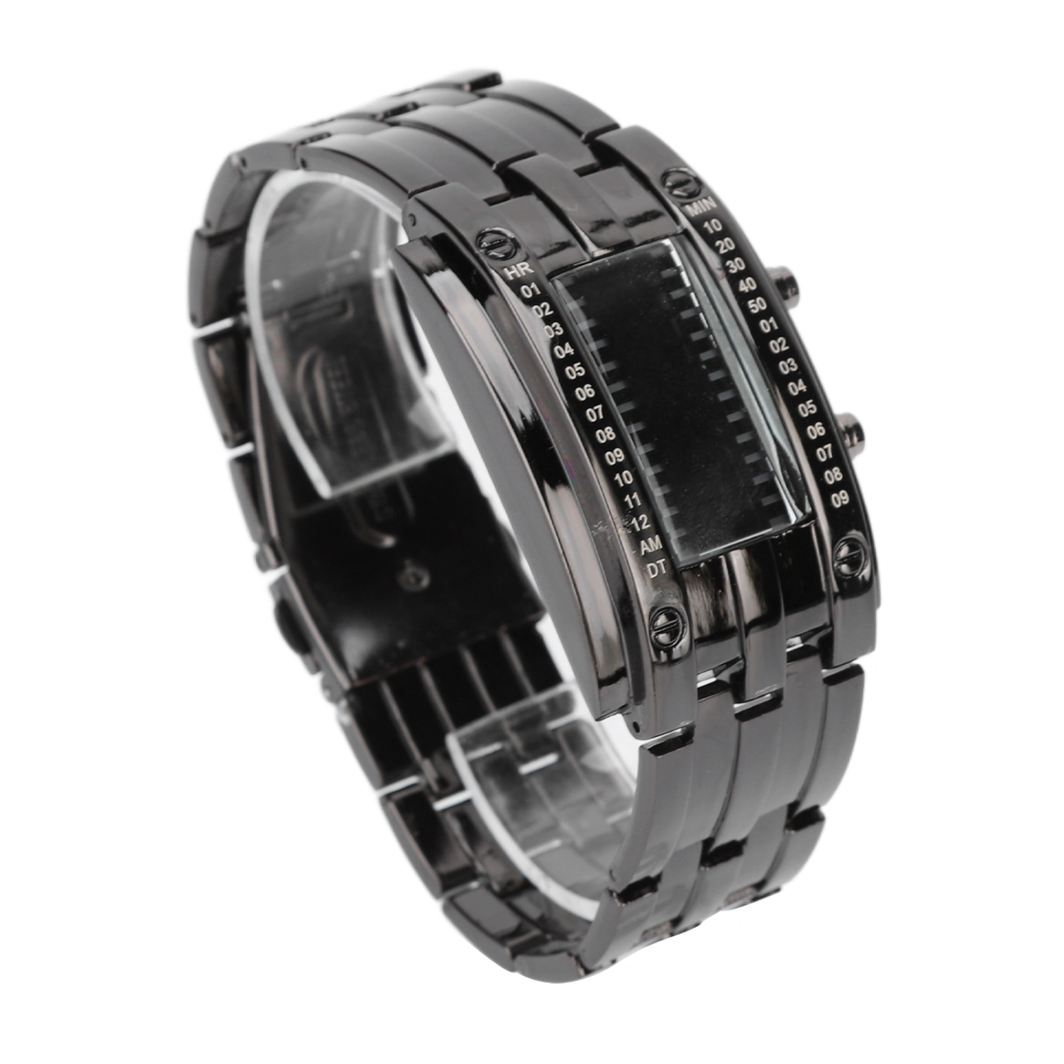 LED Watch Unique Binary Time Mode Display Convex Arc Structure Waterproof LED Wrist Watch Electronic Watch Black S