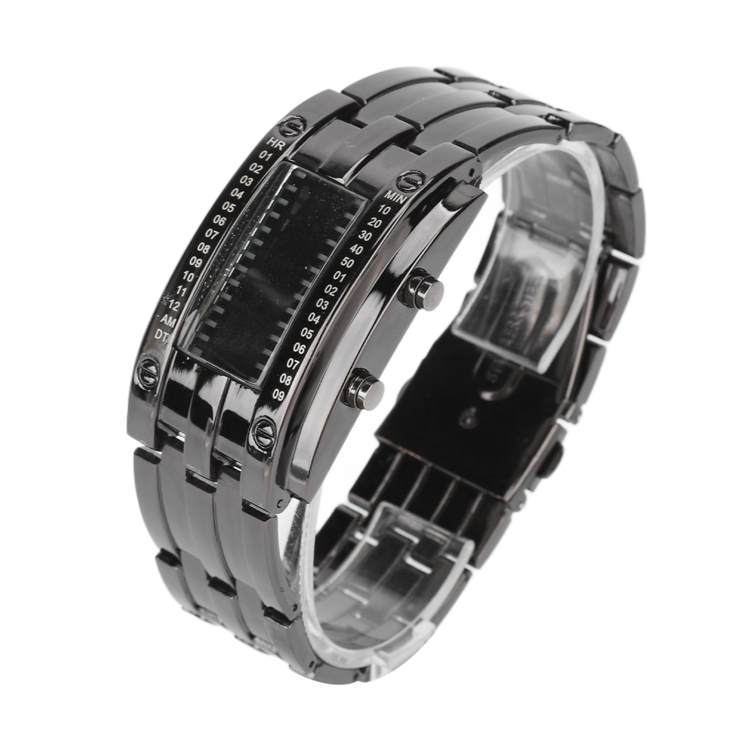 LED Watch Unique Binary Time Mode Display Convex Arc Structure Waterproof LED Wrist Watch Electronic Watch Black S