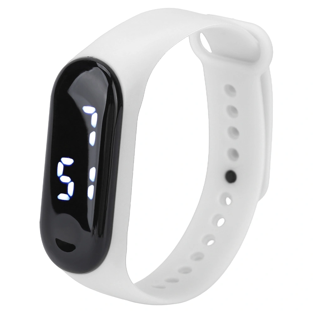 Digital Watch LED White Light Display Plastic Mirror Electronic Movement Silicone Strap Sports Watch for Student White