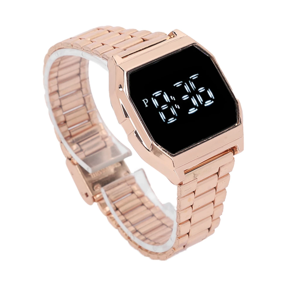 LED Watch for Student Tetragonum Digital Sports Watch with Folding Clasp Alarm Timing Night Light Function for Daily Use Rose Gold