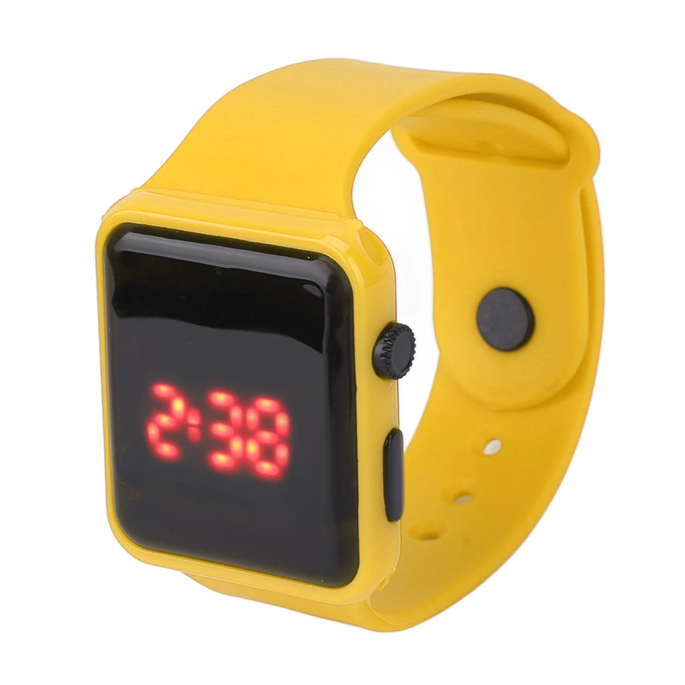 Sport Watch LED Screen Quadrate Shape Backlight Design Digital Kids Watch for Leisure Activities Yellow