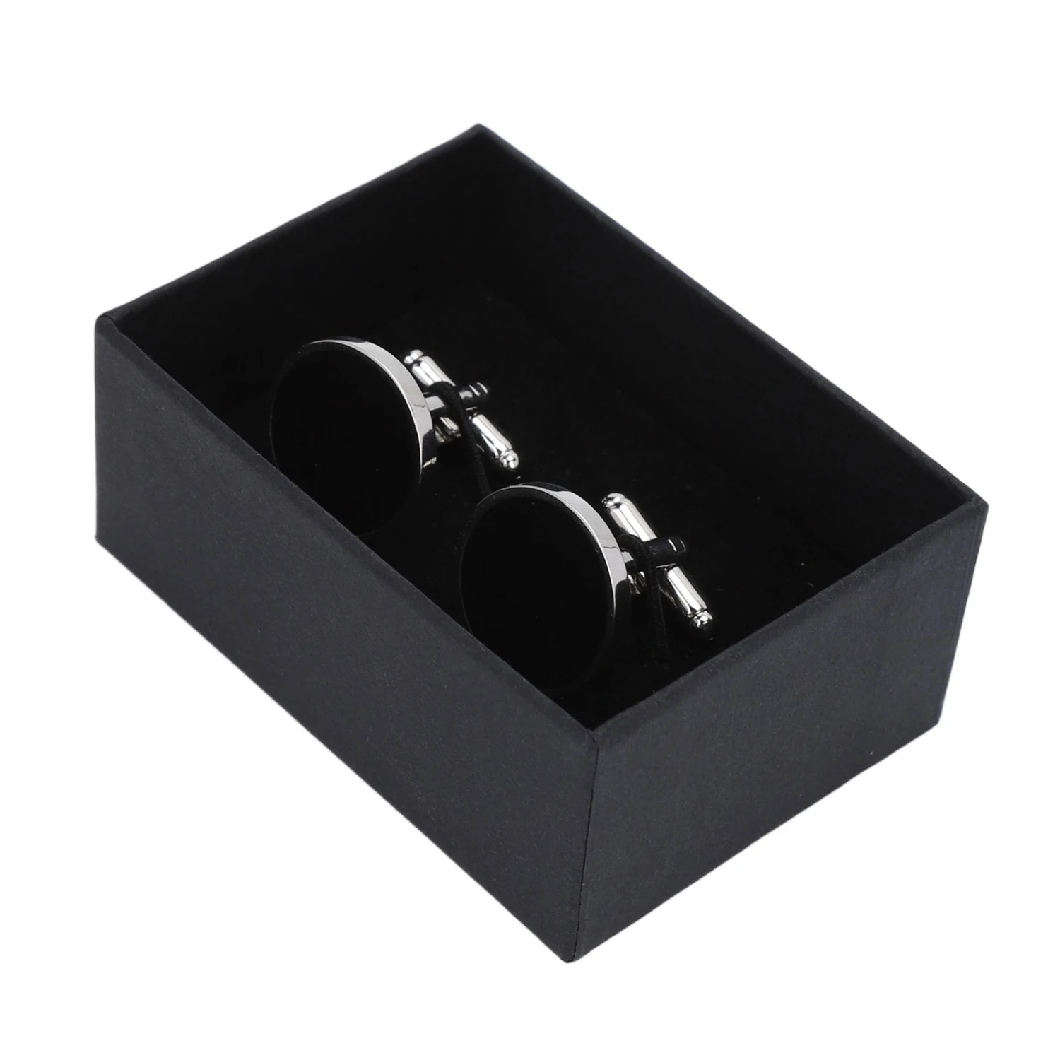 1 Pair Mens Cufflinks for Man Black Silver Electroplating Process Round Cufflinks Bright Shiny Cuff Link for Daily Dress