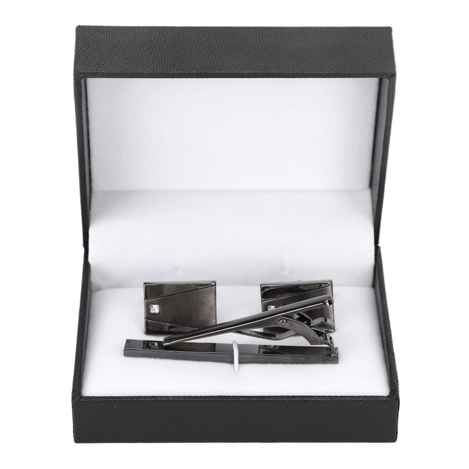 Cuff Links Tie Clip Set 2 Crystal Cufflinks 1 Tie Clip Glossy Stainless Steel Metal Plating Cufflinks Set for Meeting