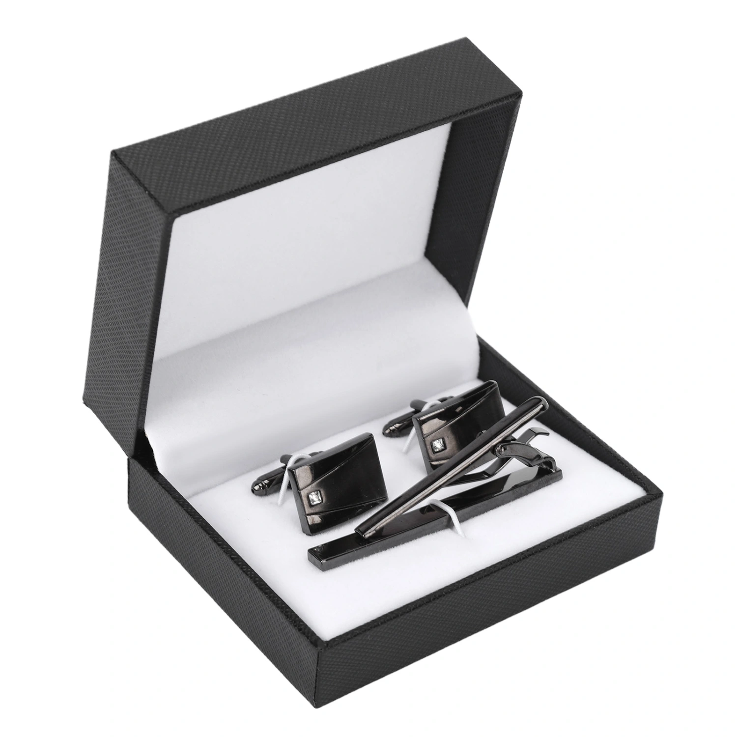 Cuff Links Tie Clip Set 2 Crystal Cufflinks 1 Tie Clip Glossy Stainless Steel Metal Plating Cufflinks Set for Meeting