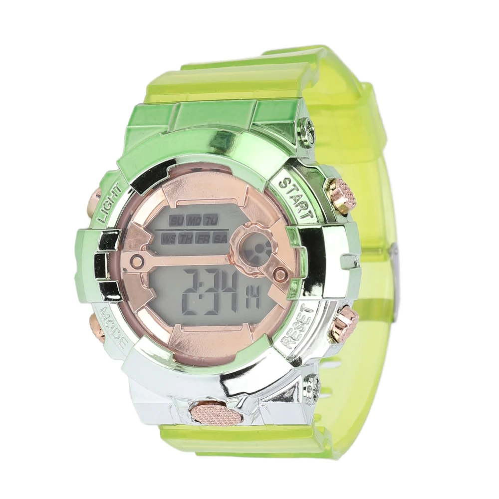 Digital Watch Gradient Color Fashionable Simple Electronic Watch for Students Couple Green Silver