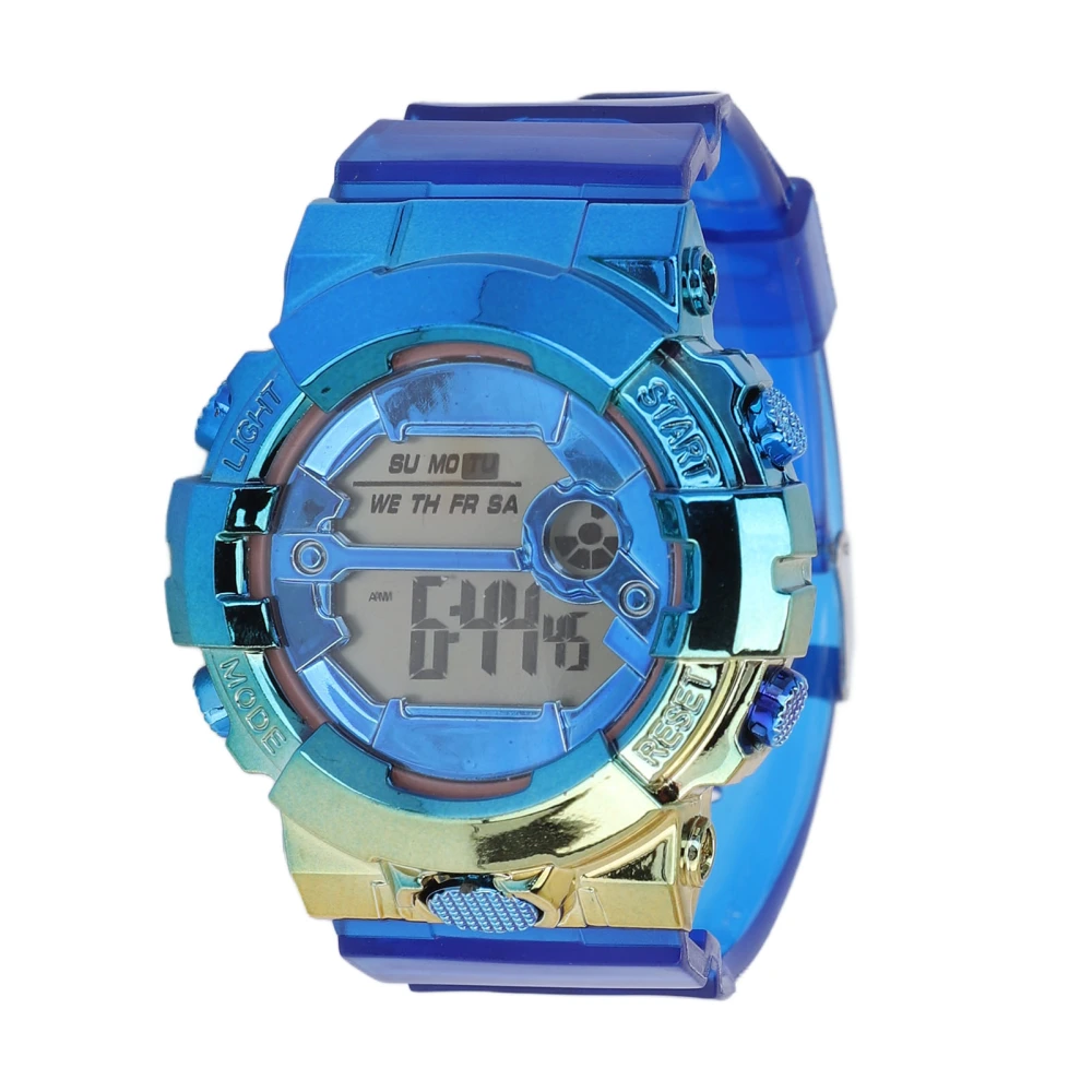 Digital Watch Gradient Color Fashionable Simple Electronic Watch for Students Couple Blue Gold