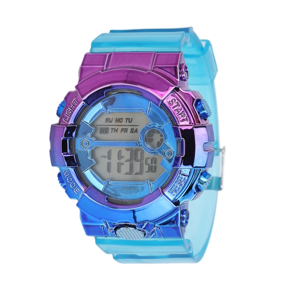 Digital Watch Gradient Color Fashionable Simple Electronic Watch for Students Couple Blue Purple