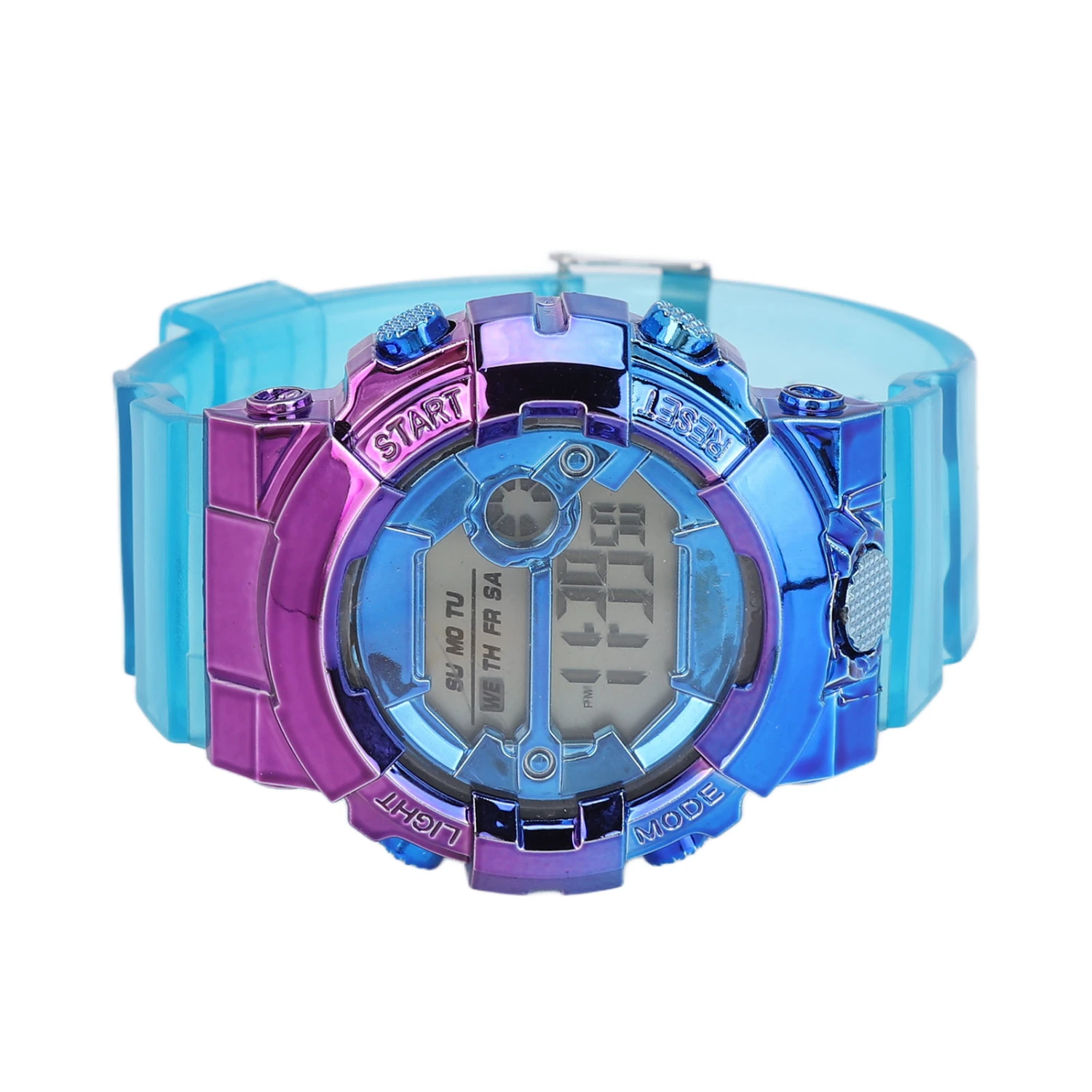 Digital Watch Gradient Color Fashionable Simple Electronic Watch for Students Couple Blue Purple