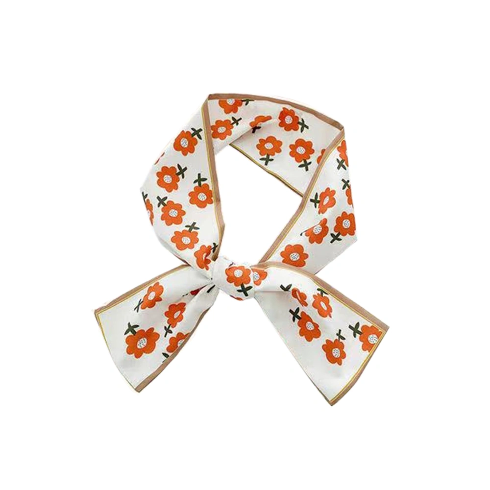 Silk Scarf Headband Retro Tied Ponytail Bow Ribbon Hair Band Feminine AccessoriesOrange Flower