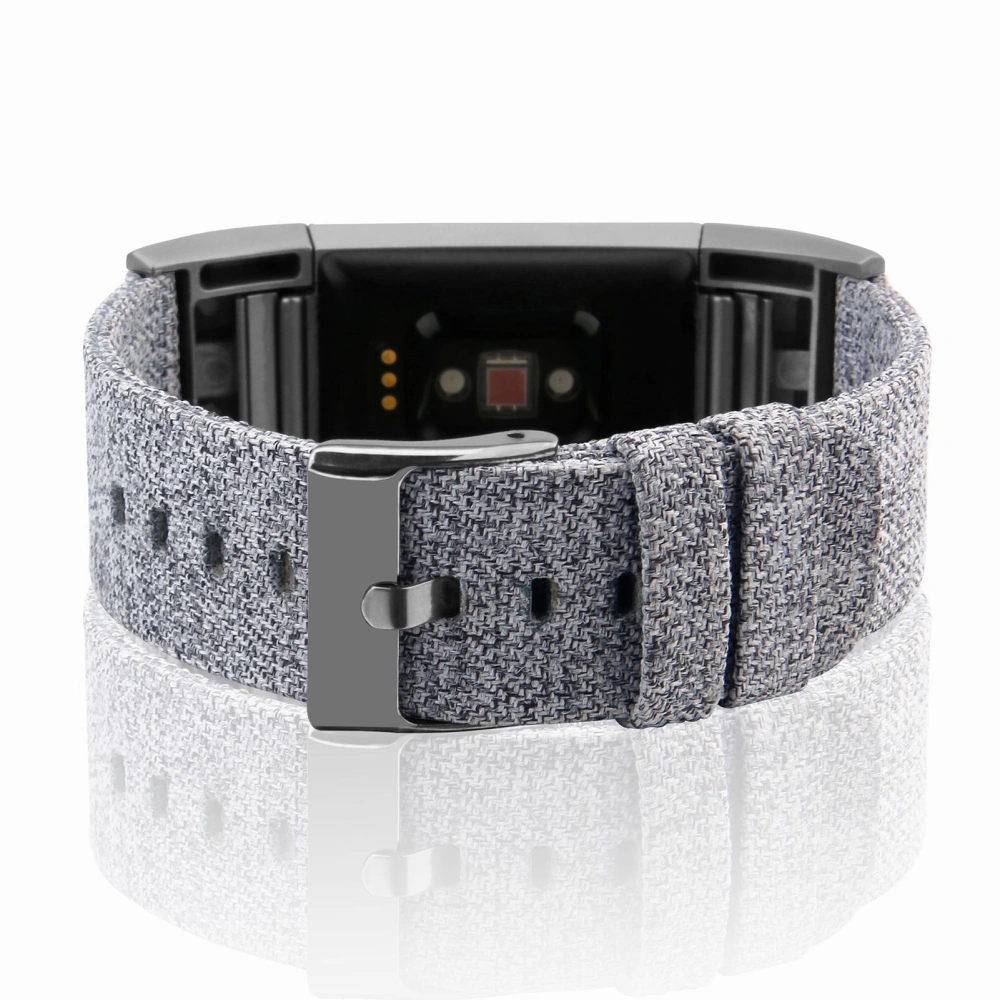 Watch Band Breathable Canvas Stainless Steel Buckle Washable Replacement Watchband Strap L Size Black Grey