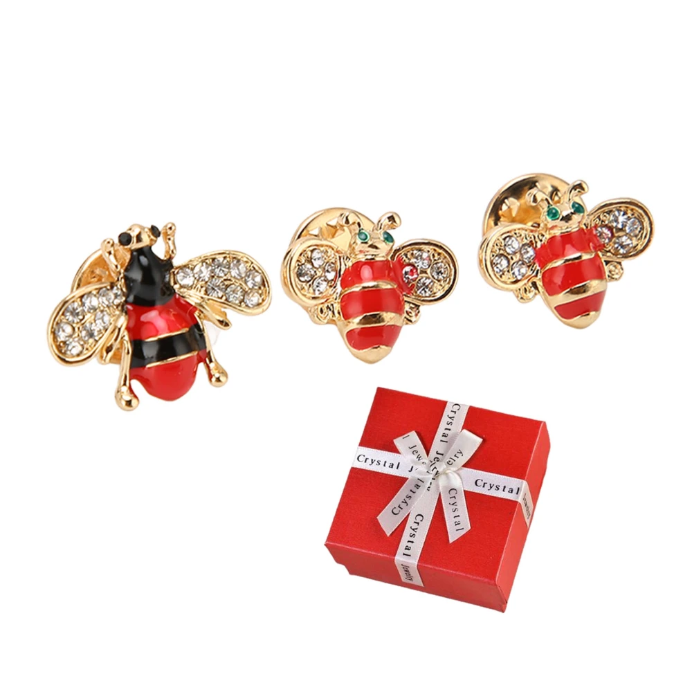 3pcs Cute Bee Shaped Brooch Fashionable Alloy Honey Bee Rhinestones Brooch Pin Jewelry Decoration