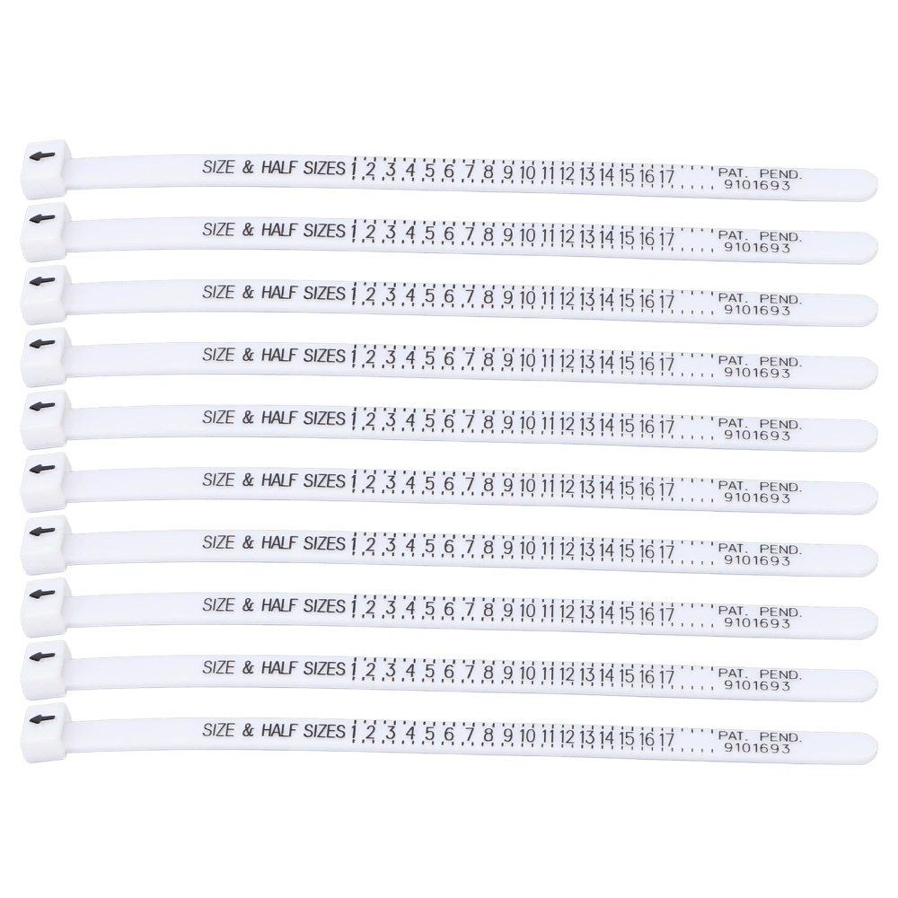 10pcs Ring Gauge Set Clear Accurate Scale Finger Measuring Belt for Jewelry Measurement US Size White