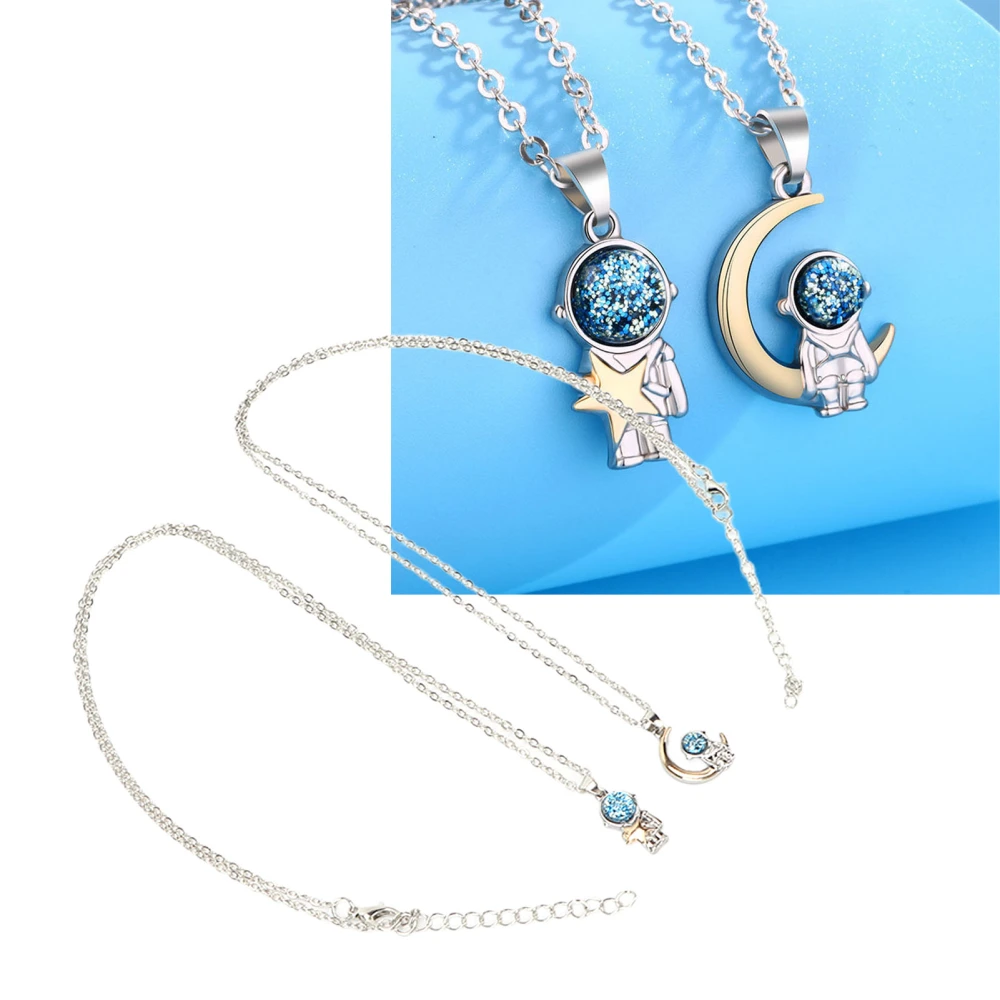 2pcs Exquisite Astronaut Necklace Spaceman Pendants Necklace Valentine's Day Necklace