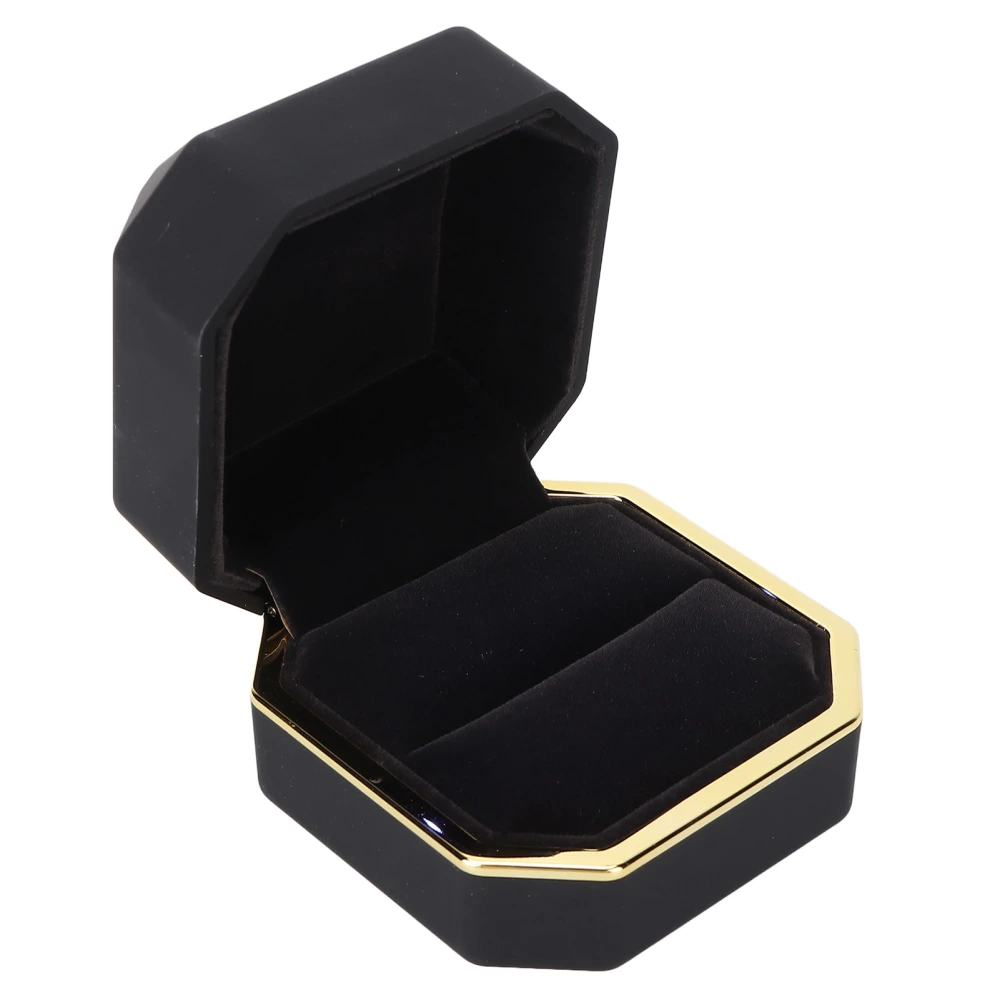 Luxury Ring Box Square Velvet Wedding Ring Case with LED Light for Proposal Engagement WeddingBlack