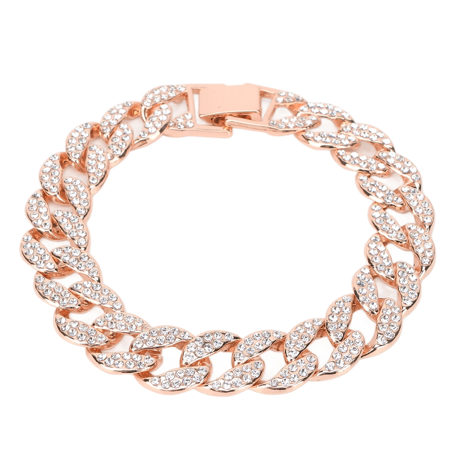 Cuban Bracelet Cuban Boutique Rhinestone Jewelry Hip Hop Couple Bracelet Decorative AnkleRose Gold
