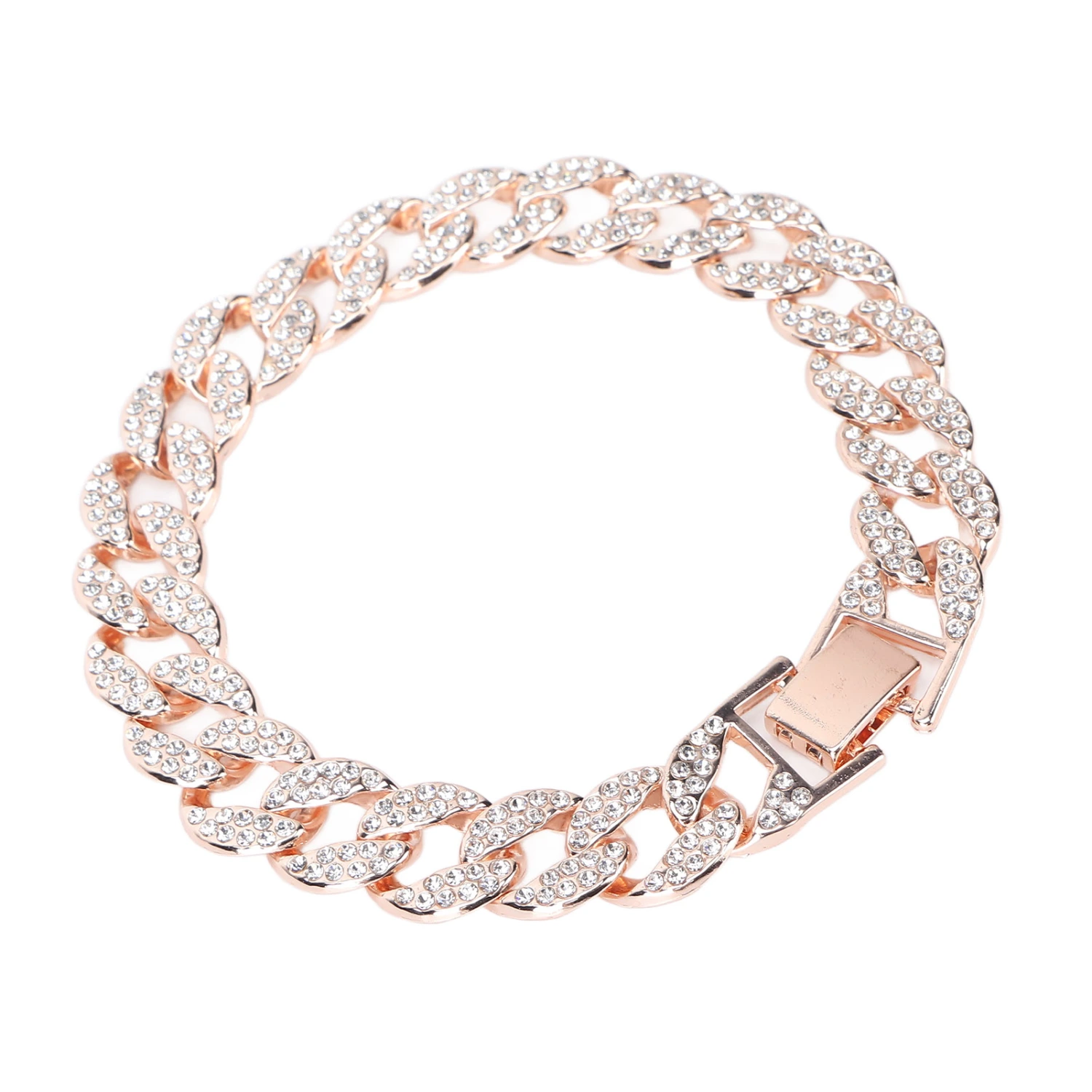 10 Inch Cuban Link Chain Fashion Long Lasting Color Retention Brick Hip Hop BraceletRose Gold