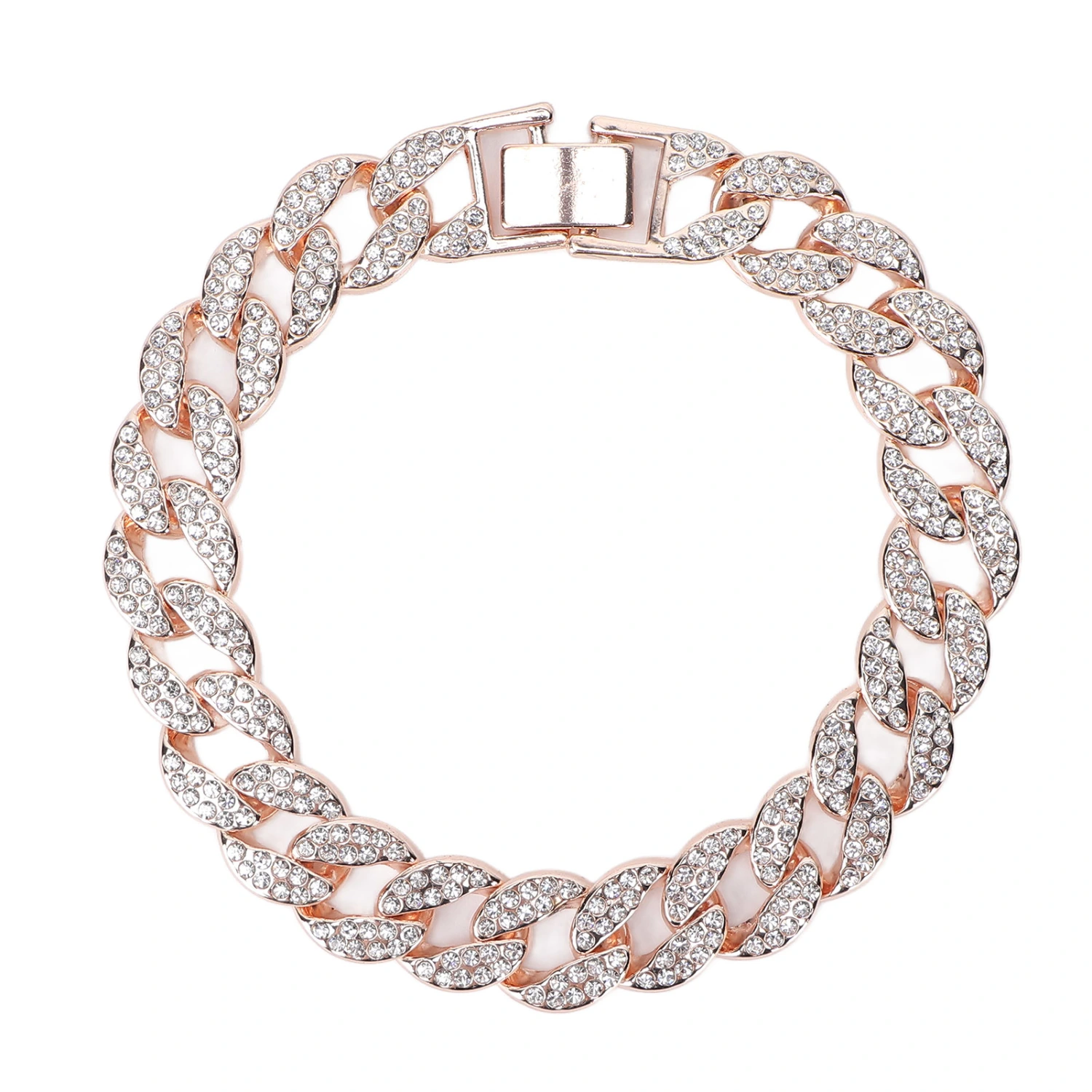 10 Inch Cuban Link Chain Fashion Long Lasting Color Retention Brick Hip Hop BraceletRose Gold